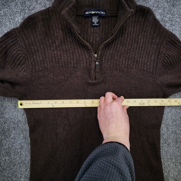 ExOfficio Mens Medium 1/4 Zip Sweater Brown Long Sleeve Nylon Wool Soybean Blend - Picture 4 of 7